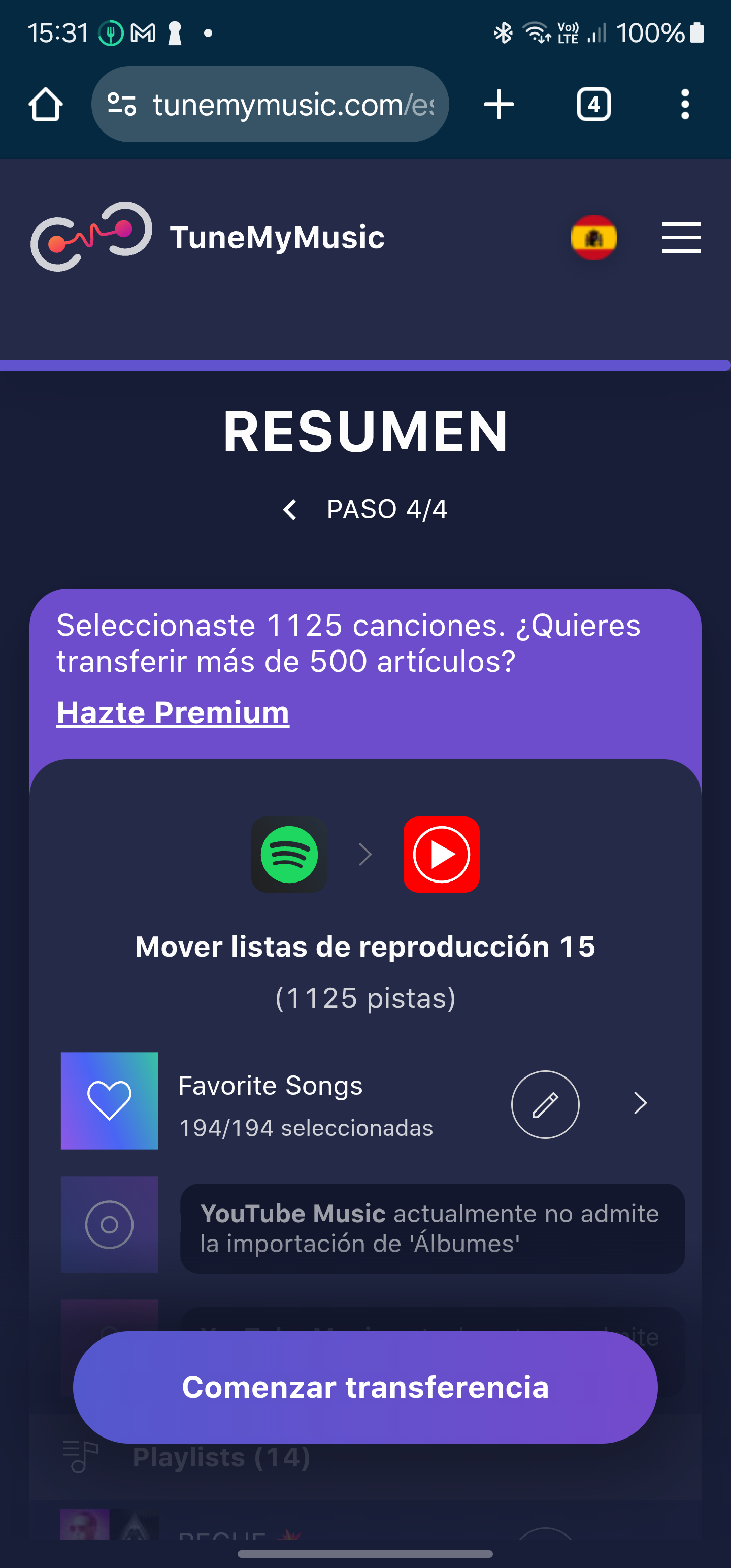 Cómo pasar listas de Spotify a YouTube Music gratis -
